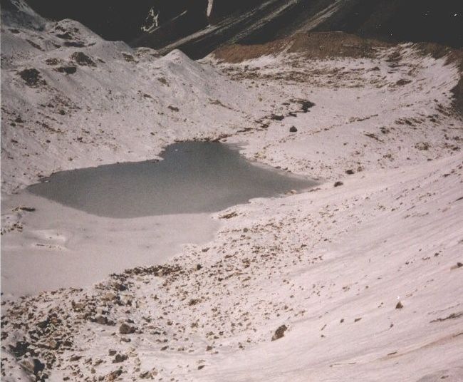 Descending Cliffs to Glacier Lake beneath Tilman's Pass