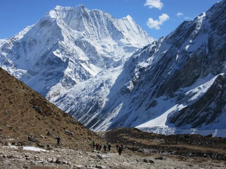 Mt.Pang Puchi on ascent from Samdu to Larkya La on Manaslu Circuit