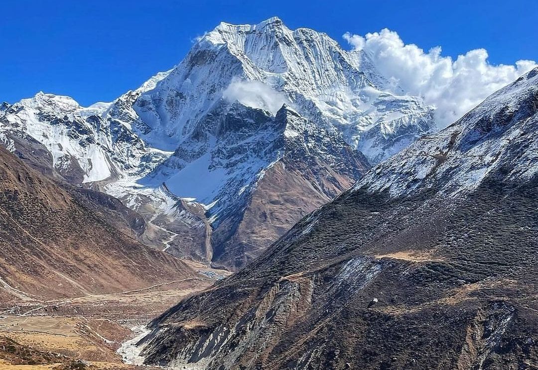 Mt.Pang Puchi on ascent from Samdu to Larkya La on Manaslu Circuit