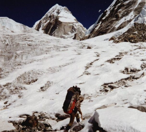 Tengi Ragi Tau on ascent above Ice-fall onto Drolamboa Glacier