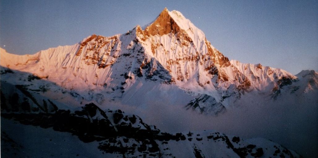 Sunset on Mount Macchapucchre ( the Fishtail Mountain ) from Rakshi Peak