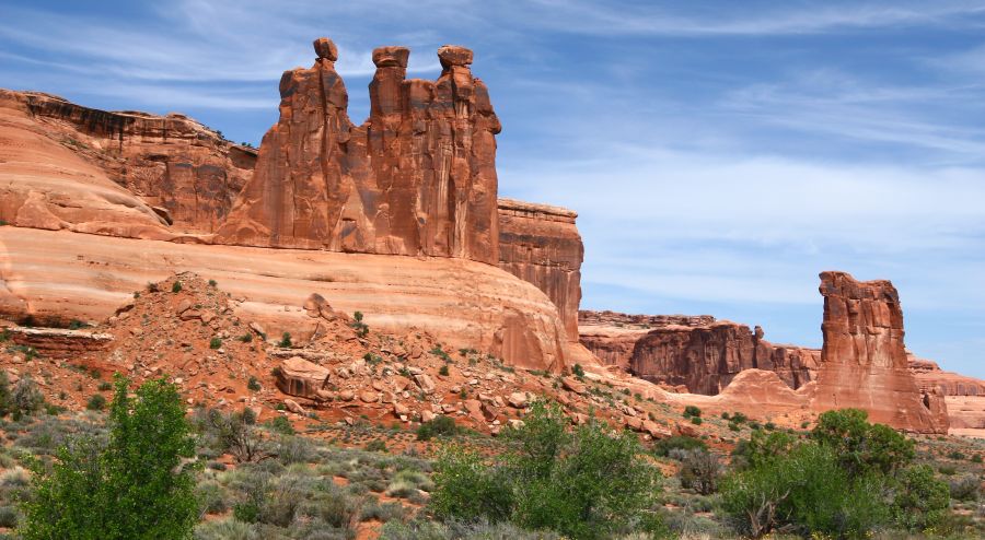 The Three Gossips in Courthouse Towers area of Arches National Park