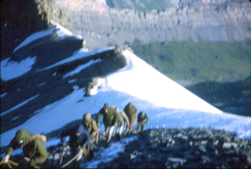 On ascent of Rinderhorn in the Bernese Oberland region of the Swiss Alps