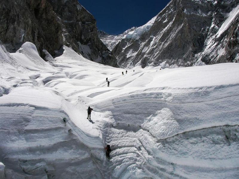 Ascending the Khumbu Ice Fall on the South Col Route for Mount Everest