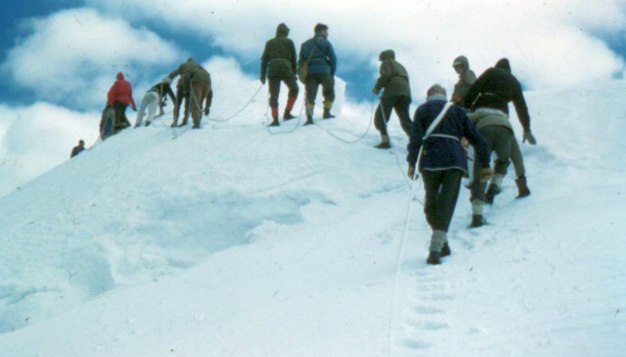 Approaching summit of Morgenhorn in the Bernese Oberlands of the Swiss Alps