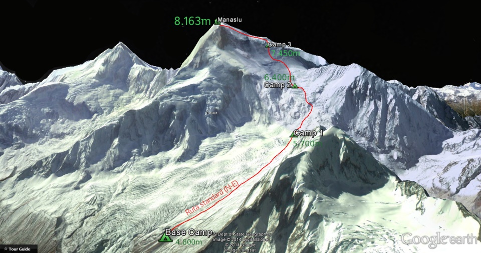 Ascent route on Mount Manaslu