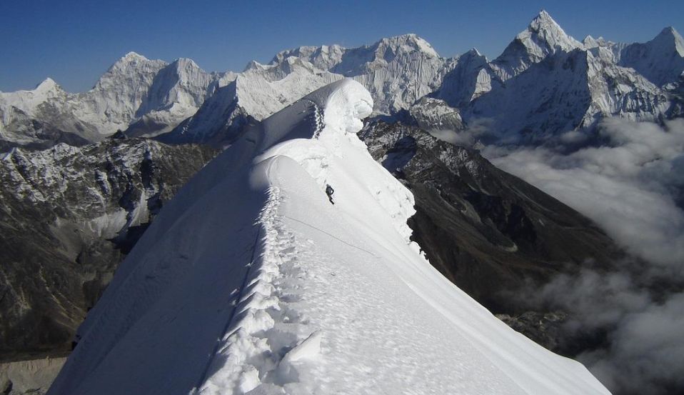 View from Lobuje East Peak in the Khumbu Region of the Nepal Himalaya