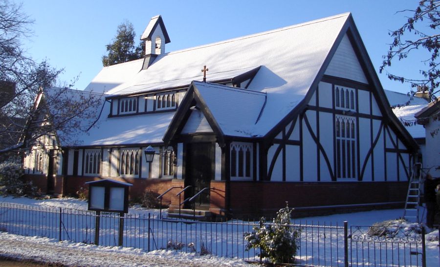 Snow on All Saints Parish Church in Bearsden in Winter