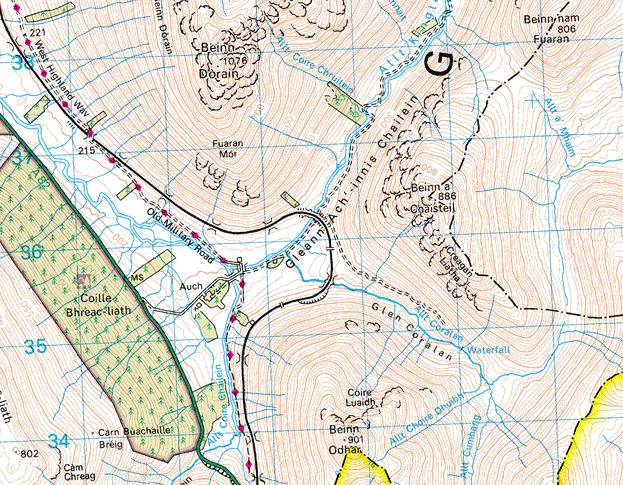 Map for Benn a Chaisteil and Beinn nam Fuaran