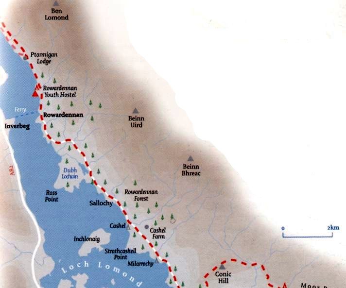 Map of West Highland Way and Beinn Bhreac