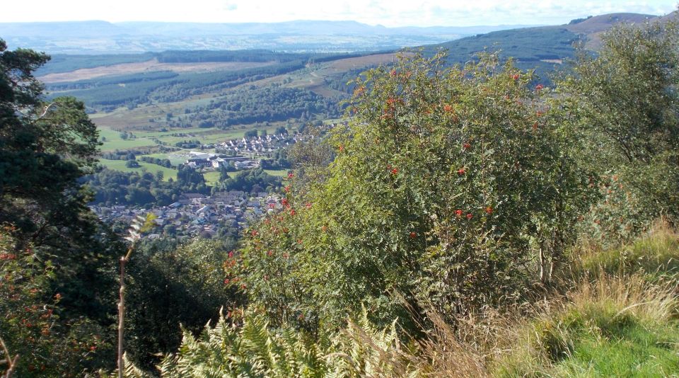 Callander and the Gargunnock Hills and Campsie Fells from Callander Craigs