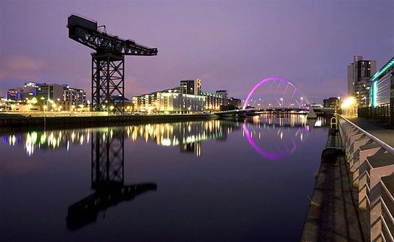 Finnieston Shipyard Crane and Arc Bridge on Clyde River Walkway