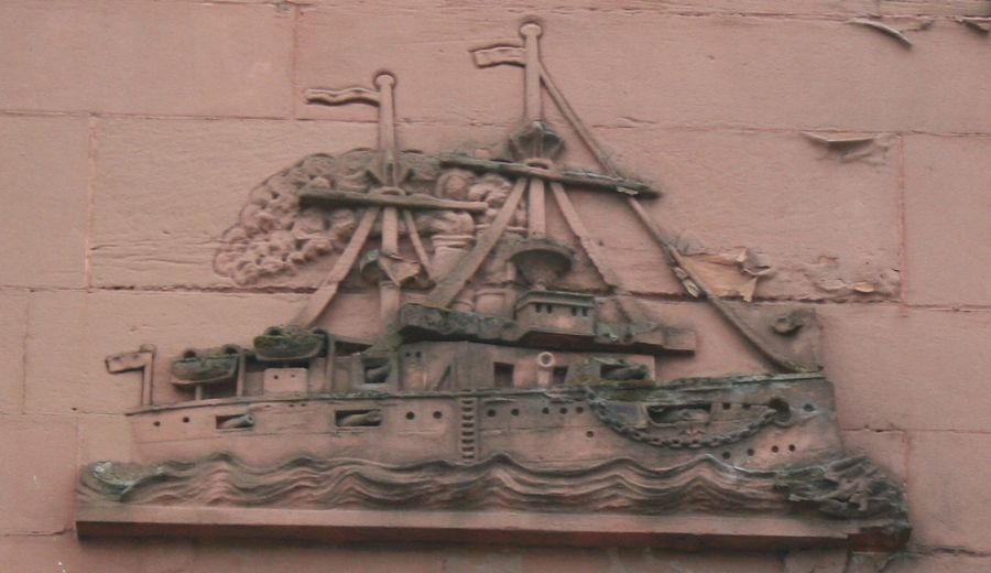 Sculpture on sandstone building in Dalmuir