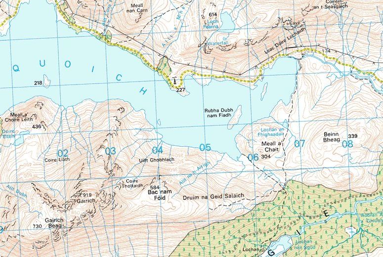 Map for Gairich in Knoydart in the Western Highlands of Scotland