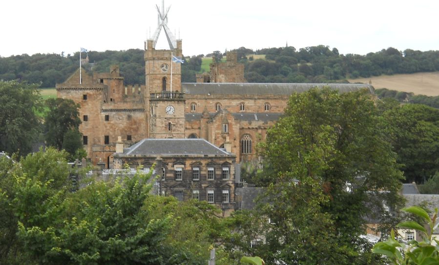 The Palace and St Michael's Church from the Union Canal running through Linlithgow